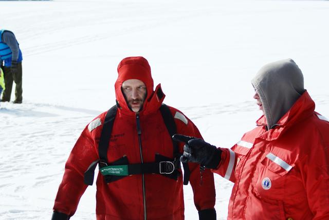 Jim Stinson receives instruction from Dive Captain and SLVFD Safety Officer Ken McLaughlin during surface ice rescue training, January 2010